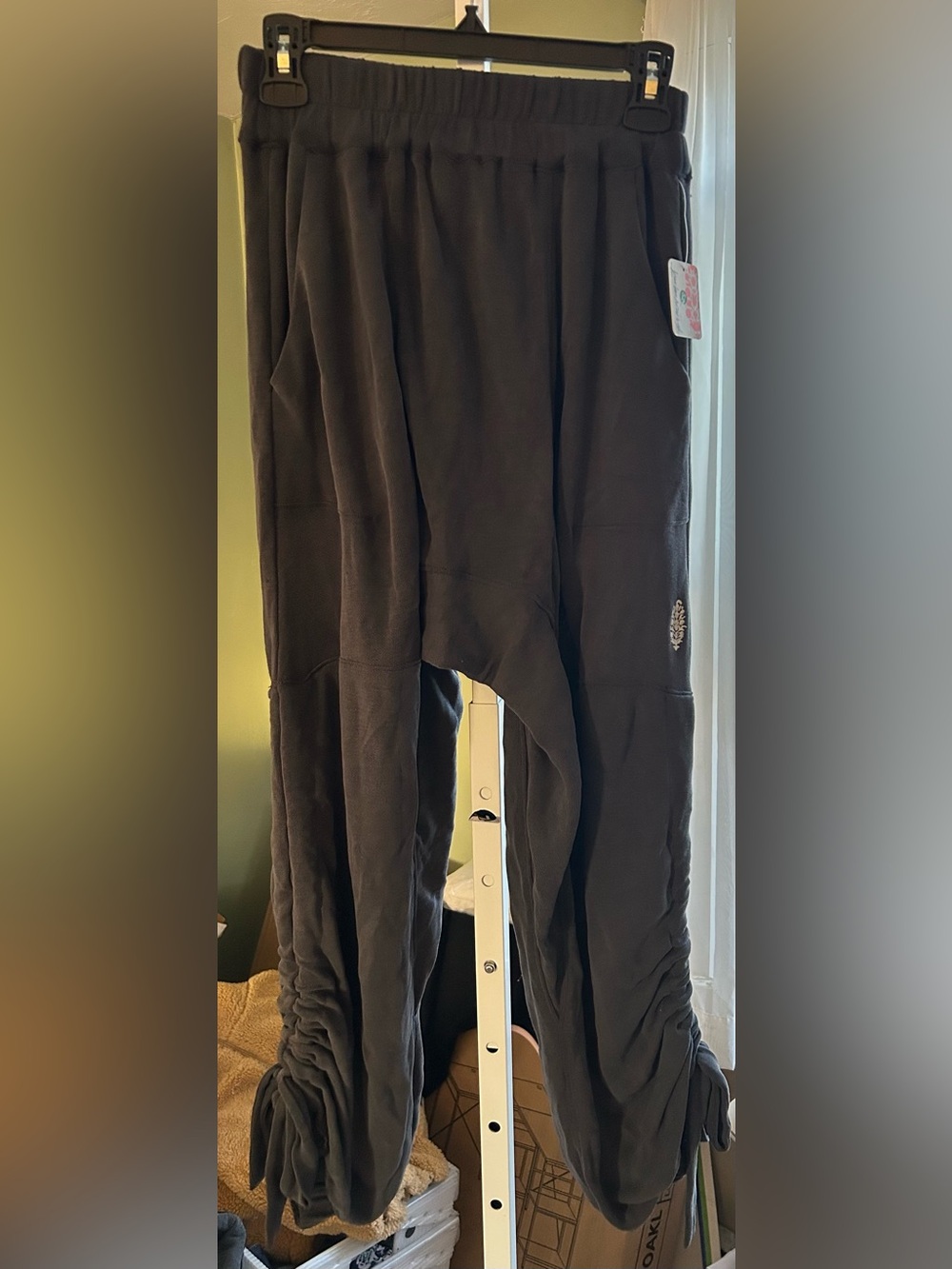 Free People Black Drawstring Ruched Hem Lounge Pants